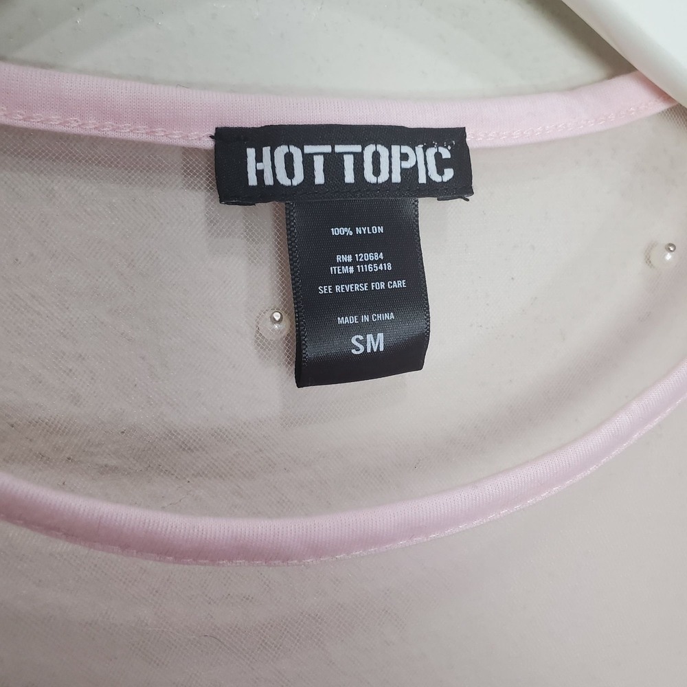 Hot Topic Womens Coquette Fairy Dainty Pearl Mesh Top S Pink Sheer Embellished - Picture 4 of 9